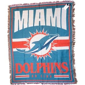 Miami Dolphins‎ NFL Woven Tapestry 46x60 Multi Color by FOCO Fringed Edge - New